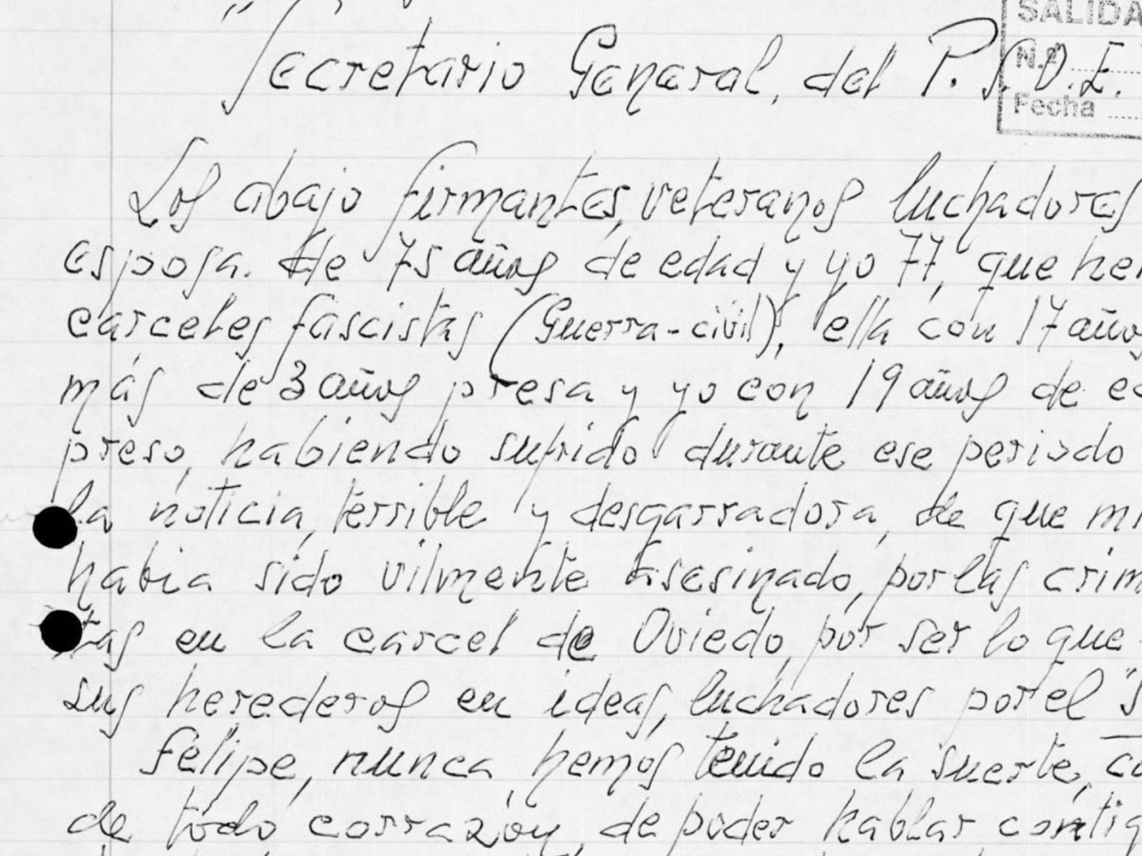 Nota manuscrita de Felipe González